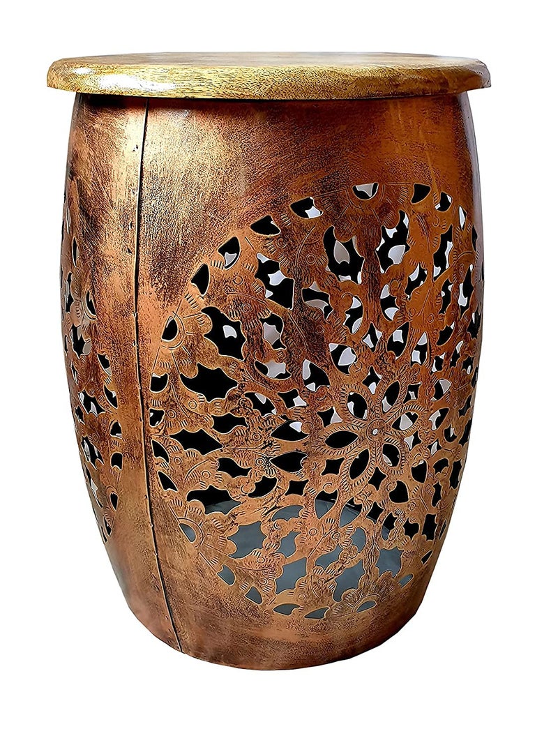 pranjals house pranjals house Beautiful Metal T-Light Sitting Stool Wooden Brass Beautiful Side Table/Coffee Table/Corner Table/Outdoor Table/Living Room Furniture Floral Design Home Decor|Office Decoration|Mudda - Image 3