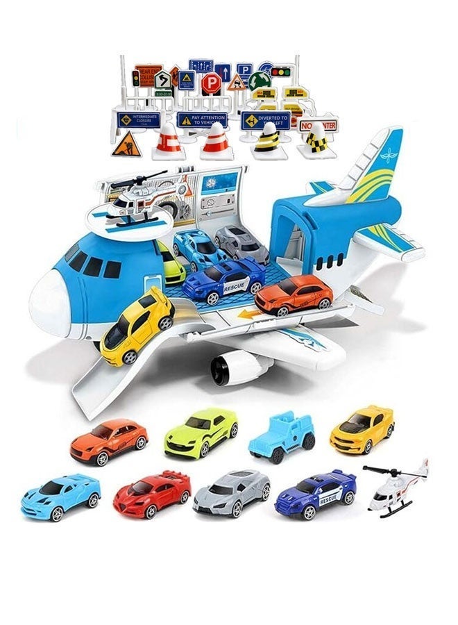 Bukela Cargo Plane Toy Play Set for Kids, Includes 1 Helicopter and 8 Cars - Diecast Aircraft,  Transport and Cargo Carrier - Image 1