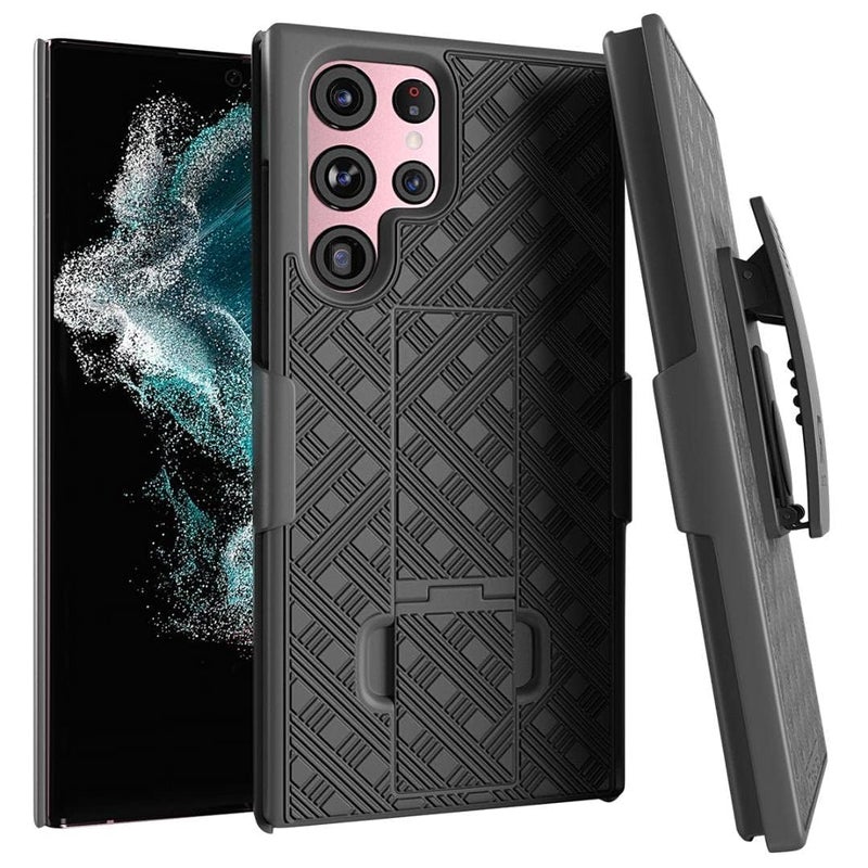 ROME TECH Designed for Samsung Galaxy S22 Ultra Case with Belt Clip Holster - Kickstand Cover Phone Case - Black - Image 1