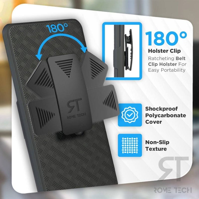 ROME TECH Designed for Samsung Galaxy S22 Ultra Case with Belt Clip Holster - Kickstand Cover Phone Case - Black - Image 3