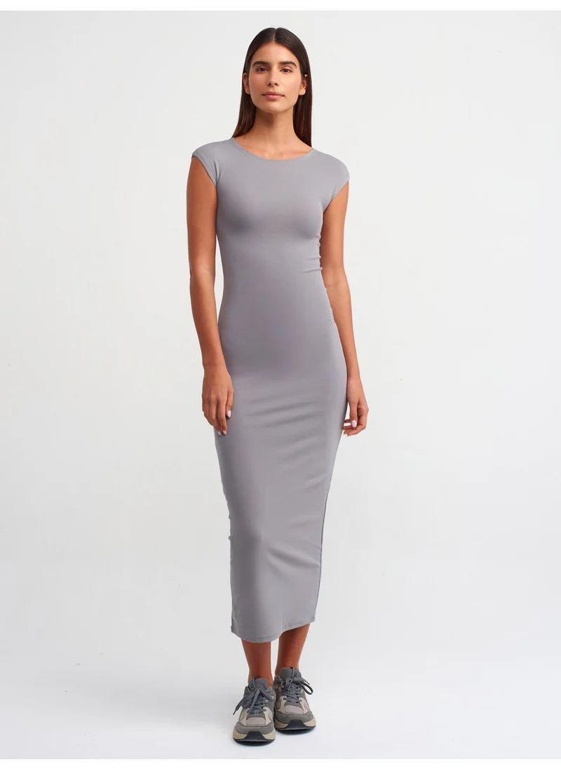 Dilvin 91097 Fitted Dress-Grey