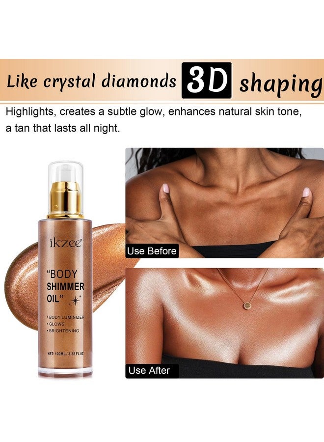 UCANBEMAKEUP Body Shimmer Oil 100Ml, Moisturizing Long Lasting Body Luminizer Face Brighten, Waterproof Liquid Illuminator Body Glow, Shimmer Body Glitter Oil Highlighter Summer Glowing Makeup (#03 Bronze Gold) - Image 2
