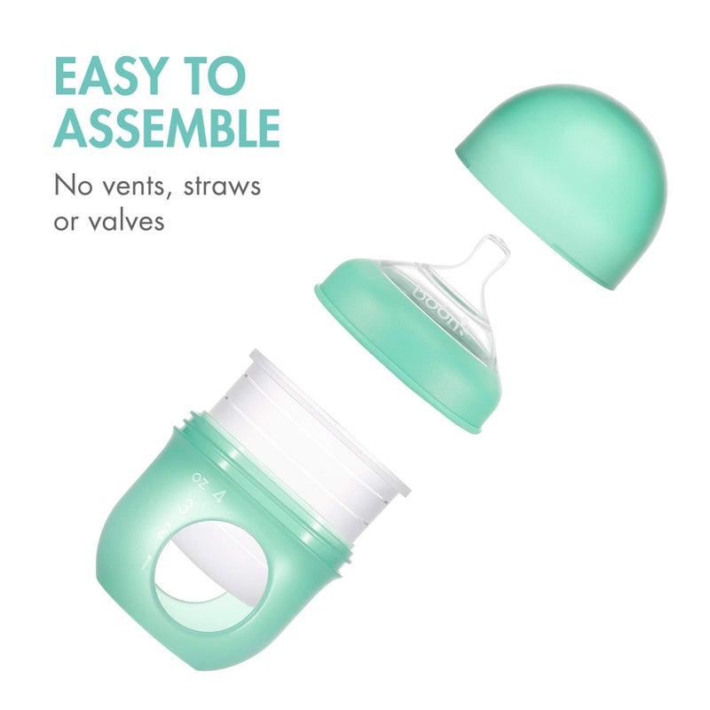 BOON زجاجات بون نورش القابلة لإعادة الاستخدام من السيليكون - حلمة تدفق بطيء - كيس زجاجة سيليكون وحلمة - أساسيات تغذية الأطفال - نعناع - 0-3 أشهر - 3 قطع - 4 أونصات - Image 3