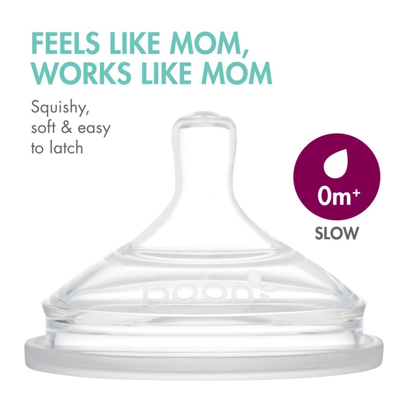 BOON زجاجات بون نورش القابلة لإعادة الاستخدام من السيليكون - حلمة تدفق بطيء - كيس زجاجة سيليكون وحلمة - أساسيات تغذية الأطفال - نعناع - 0-3 أشهر - 3 قطع - 4 أونصات - Image 4