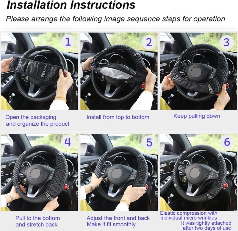 WLERIR Microfiber Leather Steering Wheel Cover with Anti-Slip Lining Universal Car Accessory for Steering Wheel with a Diameter of 14.5-15 inch (Black) - Image 3