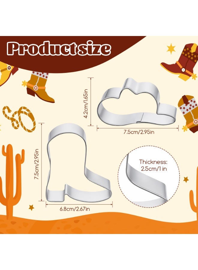 Western Themed Cookie Cutters 2 Pieces Cowboy Boot & Hat Shapes Durable Stainless Steel Baking Accessories Dishwasher Safe for Cookie Fondant and Pastry - Image 2