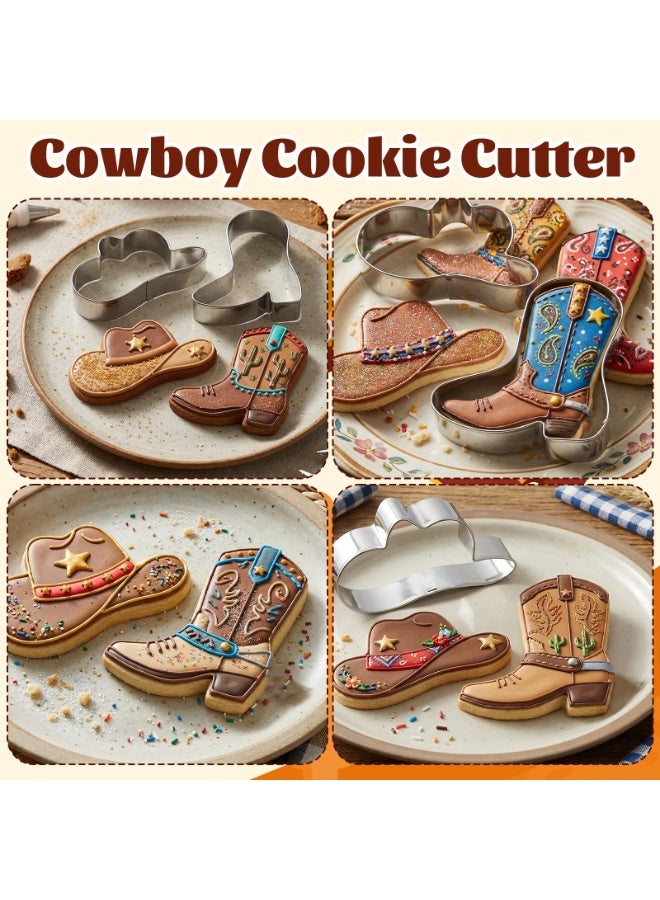 Western Themed Cookie Cutters 2 Pieces Cowboy Boot & Hat Shapes Durable Stainless Steel Baking Accessories Dishwasher Safe for Cookie Fondant and Pastry - Image 5