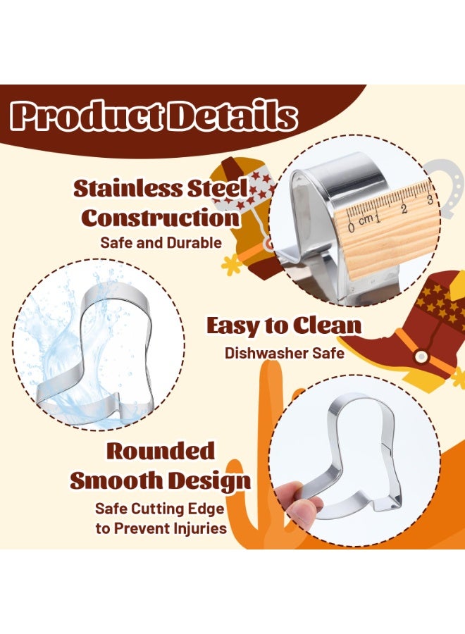 Western Themed Cookie Cutters 2 Pieces Cowboy Boot & Hat Shapes Durable Stainless Steel Baking Accessories Dishwasher Safe for Cookie Fondant and Pastry - Image 3