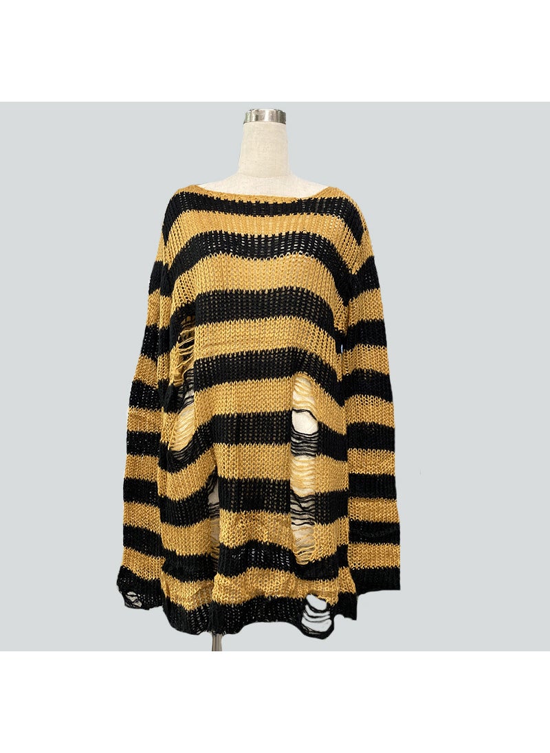 Generic Mohair new European and American Foreign trade loose striped sweater Women's Mid-length pullover ripped thin wool sweater  - Image 1
