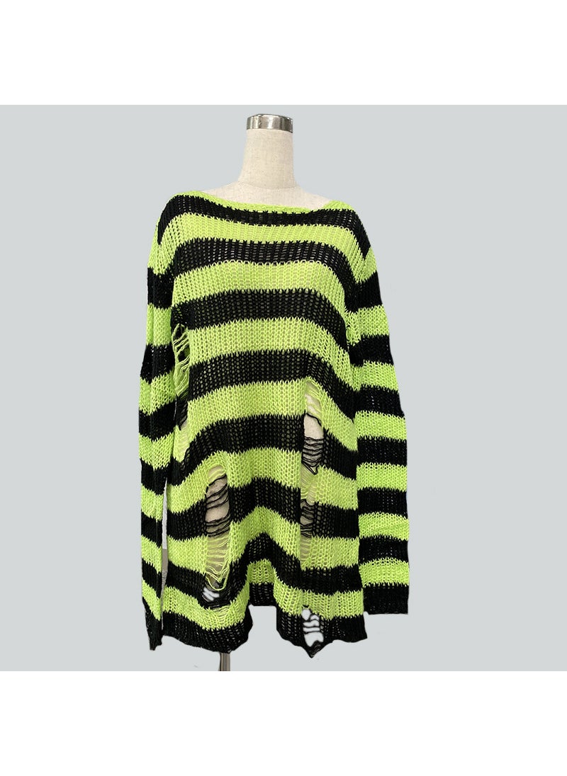 Generic Mohair new European and American Foreign trade loose striped sweater Women's Mid-length pullover ripped thin wool sweater  - Image 4