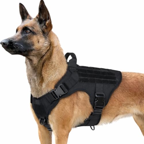 WapaW Dog Tactical Harness No-Pull Pet Harness Adjustable Outdoor Pet Vest Army Standard Material Vest for Dogs Easy Control for Small Medium Large Dogs (XL, Tactical Black) - Image 1