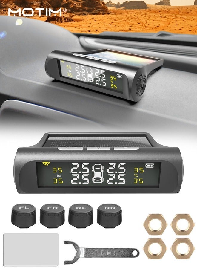 موتيم نظام مراقبة ضغط إطارات السيارات TPMS، شاشة مراقبة ضغط الإطارات التي تعمل بالطاقة الشمسية، 6 أوضاع إنذار، وكشف تلقائي في الوقت الفعلي للسيارات 22-87 Psi شاشة LCD عالية الدقة، مستشعرات خارجية - Image 1