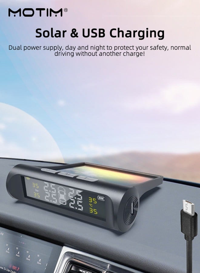 موتيم نظام مراقبة ضغط إطارات السيارات TPMS، شاشة مراقبة ضغط الإطارات التي تعمل بالطاقة الشمسية، 6 أوضاع إنذار، وكشف تلقائي في الوقت الفعلي للسيارات 22-87 Psi شاشة LCD عالية الدقة، مستشعرات خارجية - Image 4