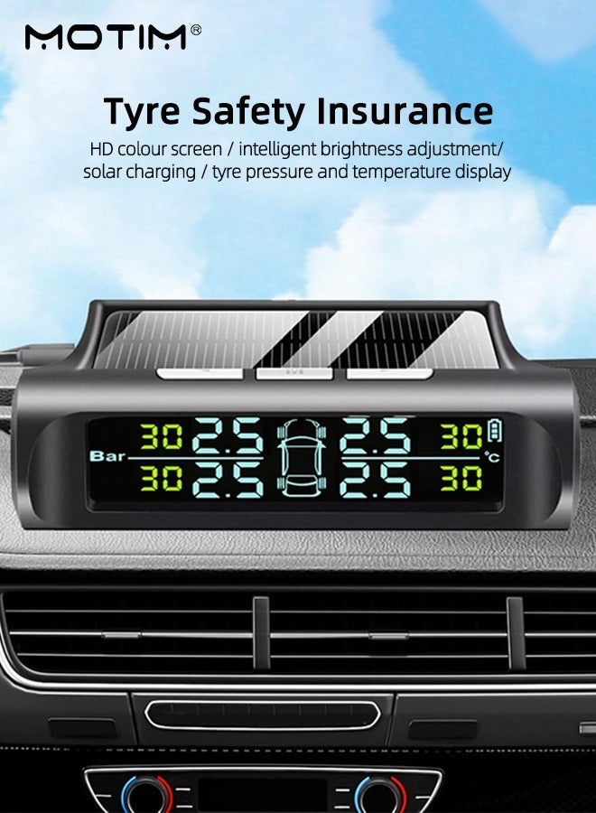 موتيم نظام مراقبة ضغط إطارات السيارات TPMS، شاشة مراقبة ضغط الإطارات التي تعمل بالطاقة الشمسية، 6 أوضاع إنذار، وكشف تلقائي في الوقت الفعلي للسيارات 22-87 Psi شاشة LCD عالية الدقة، مستشعرات خارجية - Image 3