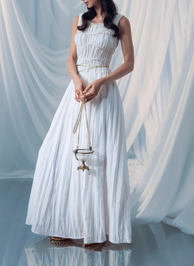 Lichi Maxi dress with small gathers on the bodice