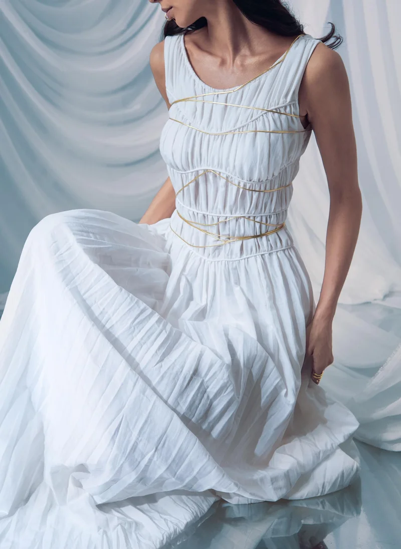 Lichi Maxi dress with small gathers on the bodice