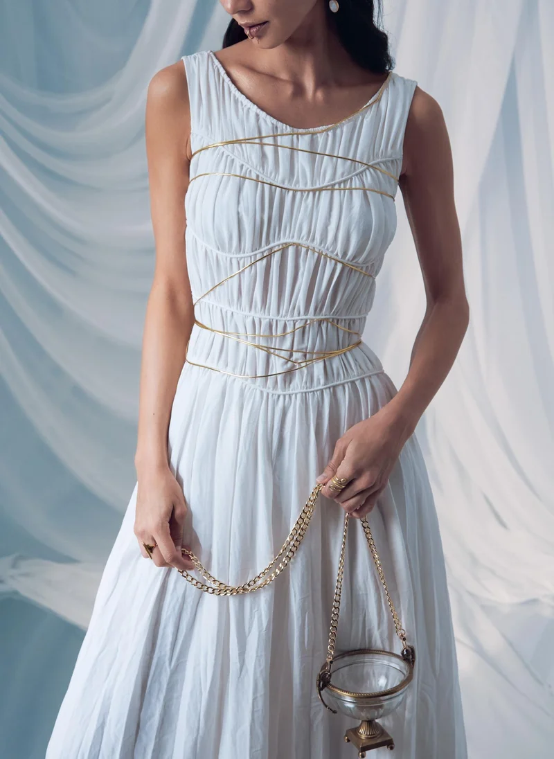 Lichi  Maxi dress with small gathers on the bodice for Women | Best Price UAE