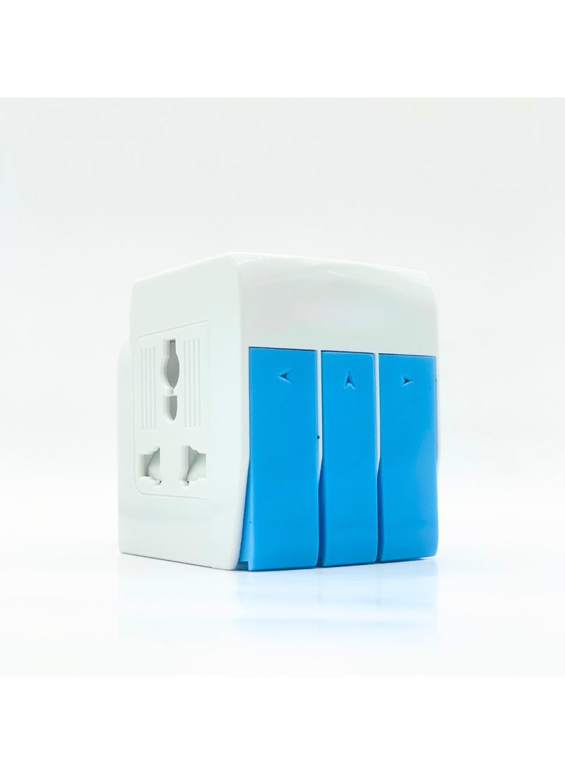 Panvil - Travel Adapter with switch and light Multi Plug 3 Sockets with 3 Switches and Indicator for Home and Office Use | High Quality | Easy to Carry | 13A,Worldwide All in One Universal Power Wall Charger AC Power Plug Adapter| 250V | 3250W (White and Blue) - Image 1