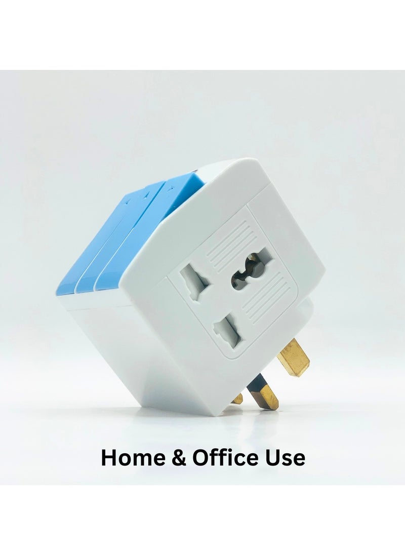 Panvil - Travel Adapter with switch and light Multi Plug 3 Sockets with 3 Switches and Indicator for Home and Office Use | High Quality | Easy to Carry | 13A,Worldwide All in One Universal Power Wall Charger AC Power Plug Adapter| 250V | 3250W (White and Blue) - Image 1