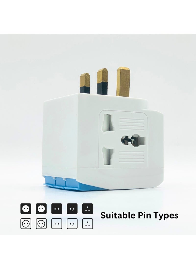 Panvil - Travel Adapter with switch and light Multi Plug 3 Sockets with 3 Switches and Indicator for Home and Office Use | High Quality | Easy to Carry | 13A,Worldwide All in One Universal Power Wall Charger AC Power Plug Adapter| 250V | 3250W (White and Blue) - Image 1