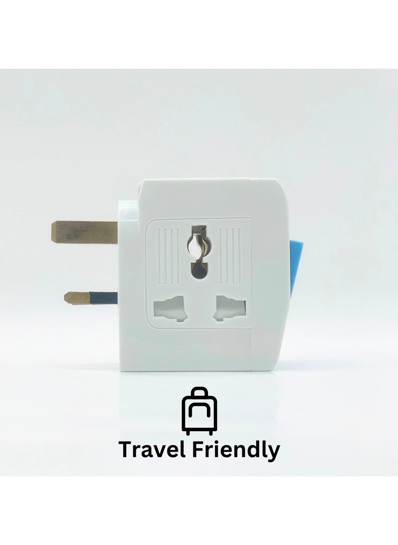 Panvil - Travel Adapter with switch and light Multi Plug 3 Sockets with 3 Switches and Indicator for Home and Office Use | High Quality | Easy to Carry | 13A,Worldwide All in One Universal Power Wall Charger AC Power Plug Adapter| 250V | 3250W (White and Blue) - Image 1
