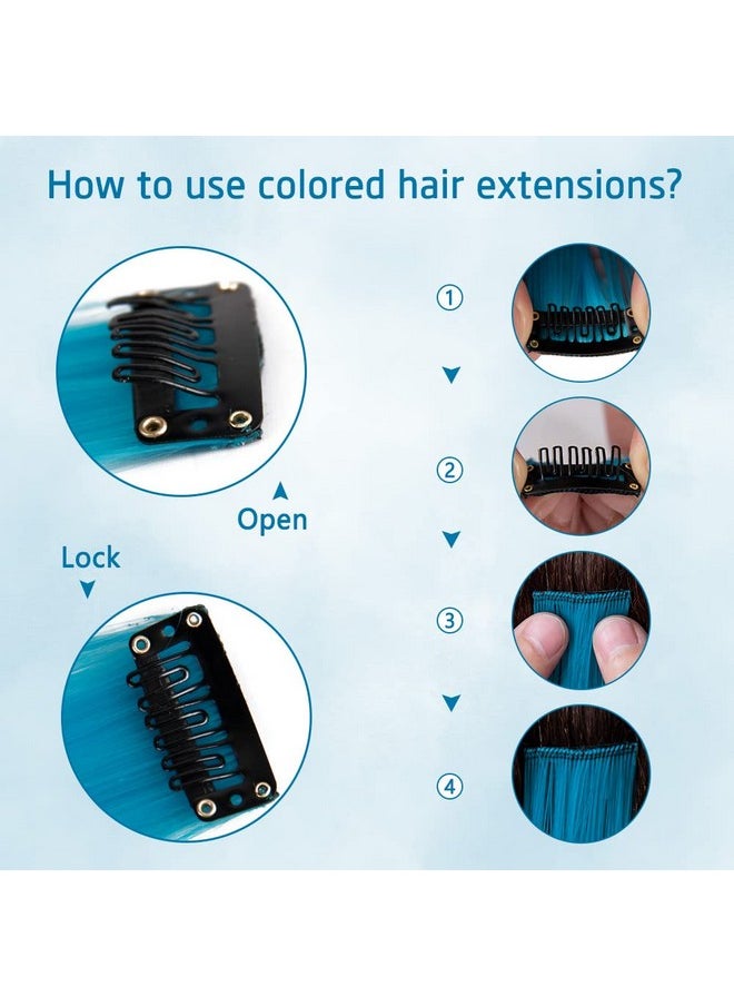 HH FASHION 20 Inch Colored Clip In Hair Extensions 10Pcs Straight Hair Synthetic Hairpieces For Party Highlight Navy Blue  - Image 5