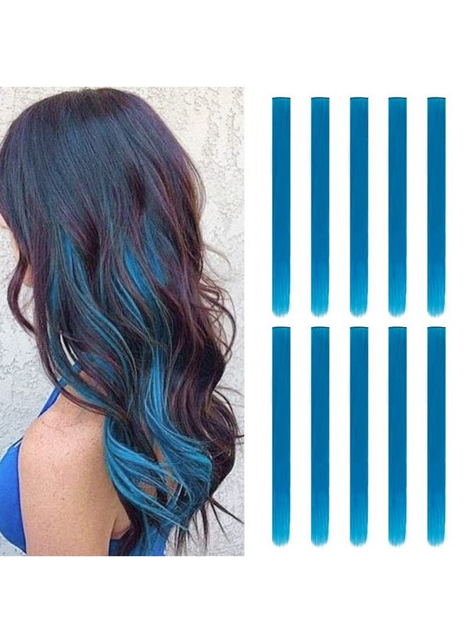 HH FASHION 20 Inch Colored Clip In Hair Extensions 10Pcs Straight Hair Synthetic Hairpieces For Party Highlight Navy Blue  - Image 1
