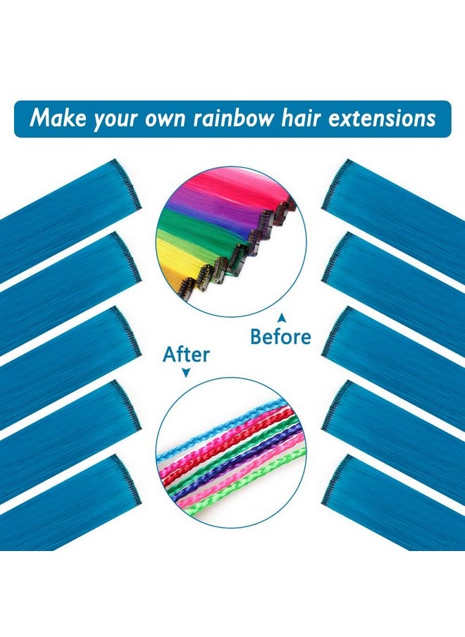 HH FASHION 20 Inch Colored Clip In Hair Extensions 10Pcs Straight Hair Synthetic Hairpieces For Party Highlight Navy Blue  - Image 3