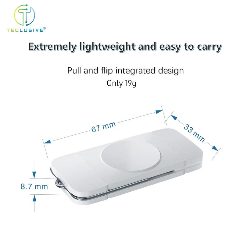 T Teclusive Mini Compact USB Type C Portable Charger Compatible for iWatch Ultra/Series 10 9 8 7 6 5 SE 4 | Dual Port USB C Magnetic Travel Charger for iWatch and Pod Pro 2 (White) - Image 4