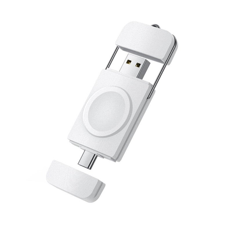 T Teclusive Mini Compact USB Type C Portable Charger Compatible for iWatch Ultra/Series 10 9 8 7 6 5 SE 4 | Dual Port USB C Magnetic Travel Charger for iWatch and Pod Pro 2 (White) - Image 1
