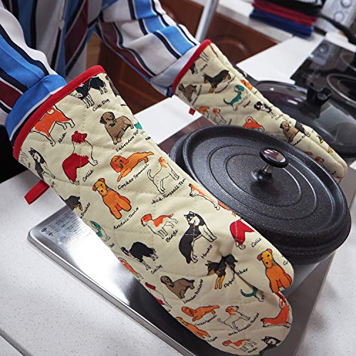 RED LMLDETA Oven Mitts Cotton Fashion Cute Dog Design 1pair Heat Resistant Oven Gloves Safe Cooking Baking Grilling Barbecue Machine Washable Pot Holders (Oven Mitts Dog Flower) - Image 5