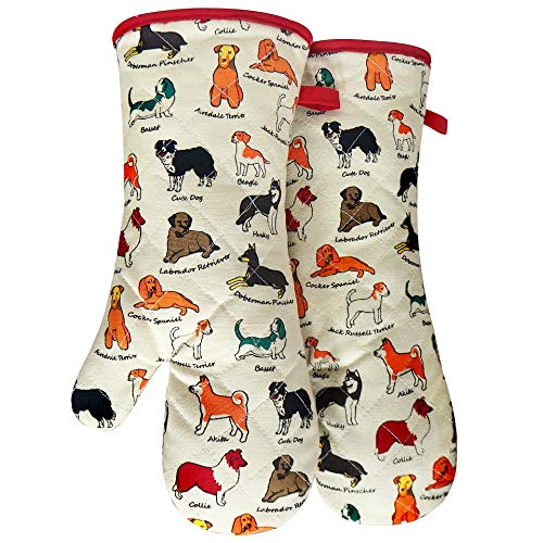 RED LMLDETA Oven Mitts Cotton Fashion Cute Dog Design 1pair Heat Resistant Oven Gloves Safe Cooking Baking Grilling Barbecue Machine Washable Pot Holders (Oven Mitts Dog Flower) - Image 1