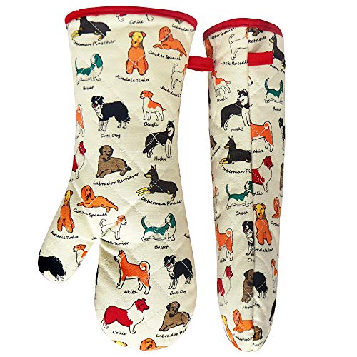 RED LMLDETA Oven Mitts Cotton Fashion Cute Dog Design 1pair Heat Resistant Oven Gloves Safe Cooking Baking Grilling Barbecue Machine Washable Pot Holders (Oven Mitts Dog Flower) - Image 2