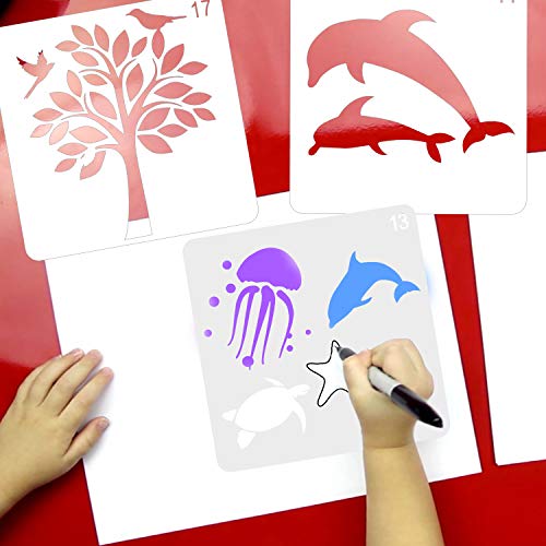 Konsait 30Pack Drawing Stencils Templates for Kids,Plastic Painting Jungle Sea Animal Dinosaur Clown Stencils for Greeting Cards, Albums, Scrapbook, Notebook, Journal, Wall Art Wood Painting Tool - Image 5