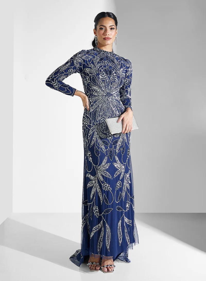 MARYISA Beaded Floral Gown