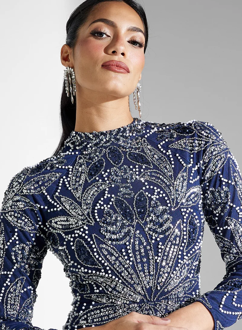 MARYISA Beaded Floral Gown