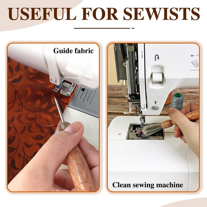 SAVINA Set 5 Wooden Sewing Tool - Seam Ripper, Seam Press, Stiletto, Basting Pin Tool, Cleaning Brush - Premium Hardwood Handles for Quilting & Hand Sewing - Image 3
