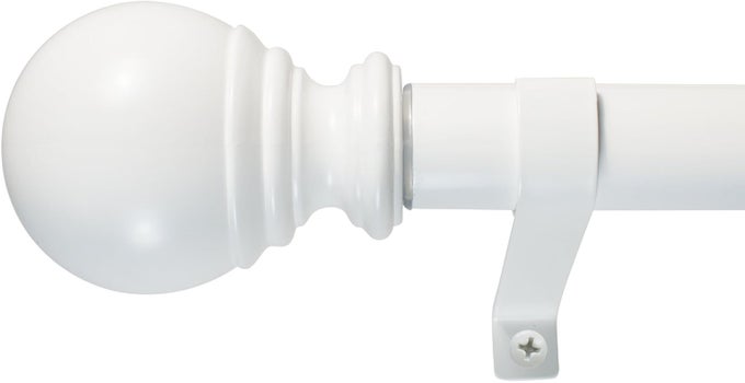 BALL SINGLE TELESCOPING DRAPERY ROD SET SHORT WHITE