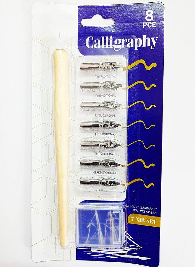 LRS 7 Nib Calligraphy Dip Pen Set With Wooden Holder - Image 2