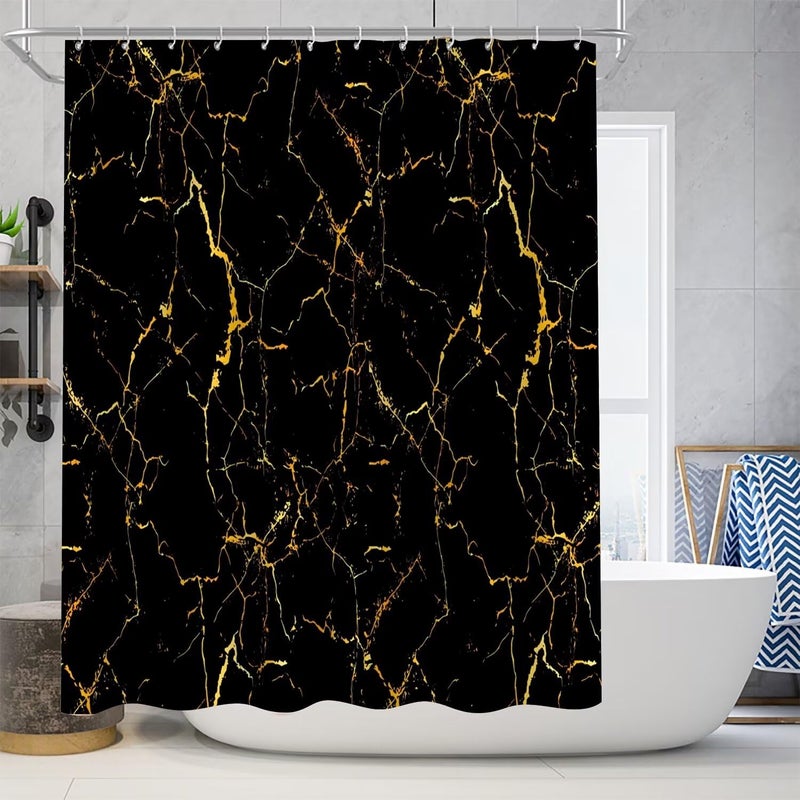 AZHM 4Pcs Shower Curtain Sets Black and Gold Marble Bathroom Sets with Shower Curtain and Rugs and Accessories Luxury Bathroom Curtain Decor Sets with 12 Hooks - Image 2