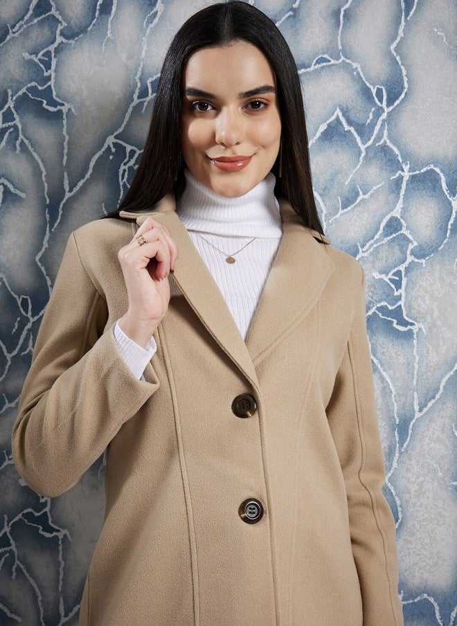 Athena Beige Woollen Trench Coat for Women - Image 2