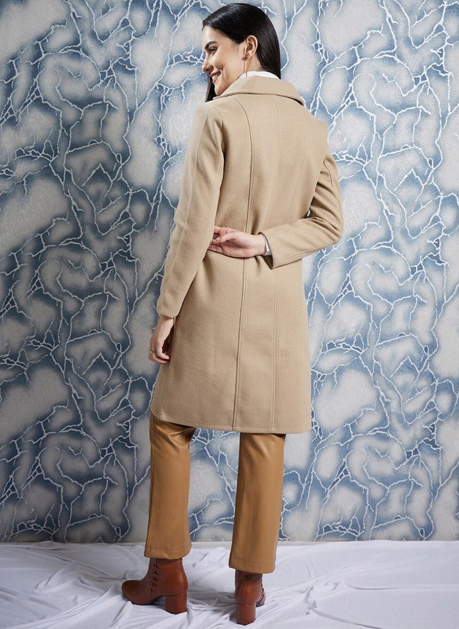 Athena Beige Woollen Trench Coat for Women - Image 4