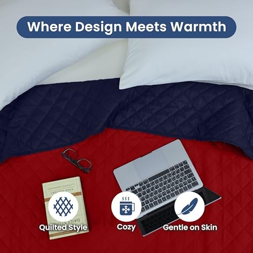 Martex Reversible Coverlet – Twin Bed Quilt – Lightweight Twin Size Bedding – Durable Quilts for Bed – Soft - Easy Care Bedding – Red/Navy - Image 5