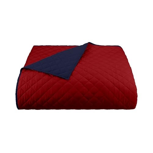 Martex Reversible Coverlet – Twin Bed Quilt – Lightweight Twin Size Bedding – Durable Quilts for Bed – Soft - Easy Care Bedding – Red/Navy - Image 1