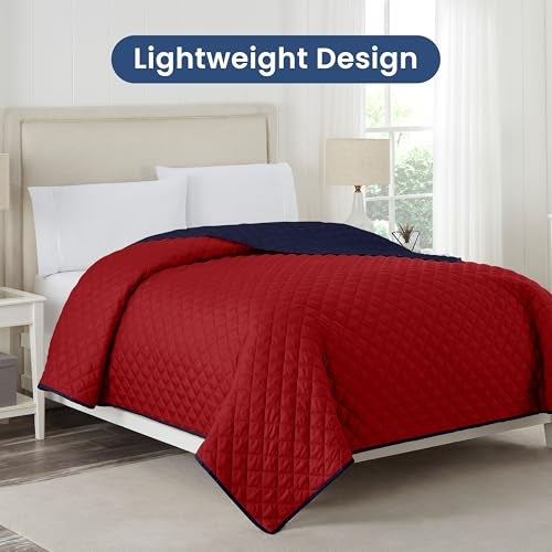 Martex Reversible Coverlet – Twin Bed Quilt – Lightweight Twin Size Bedding – Durable Quilts for Bed – Soft - Easy Care Bedding – Red/Navy - Image 4