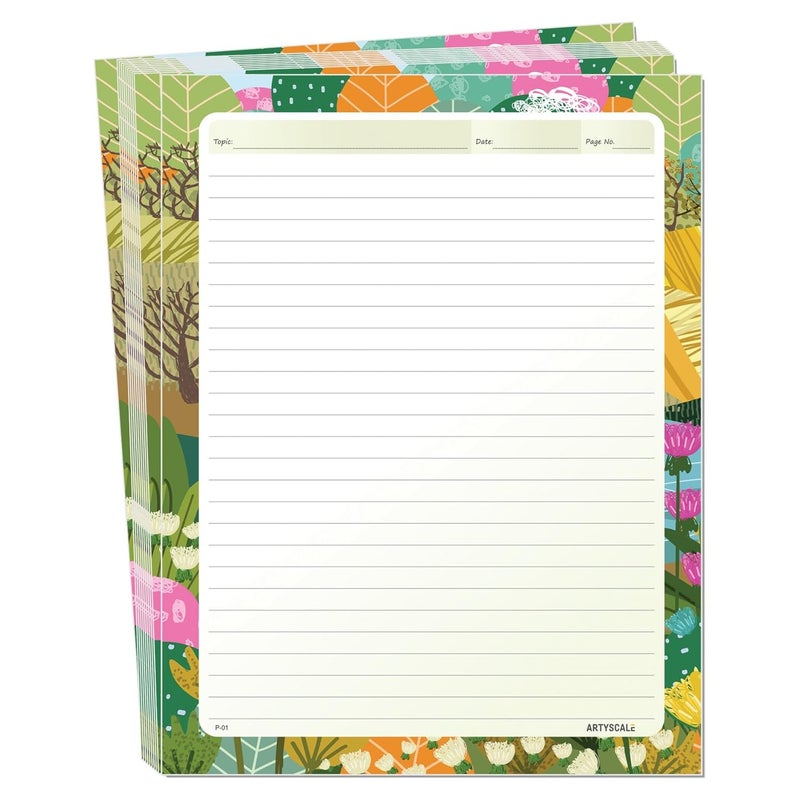 ARTYSCALE A4 Designer Multicolour Project Paper Sheet (One Side Ruled) for School, Colleges Assignments, Creative Art & Craft Practical Work (200, Floral Art) - Image 1