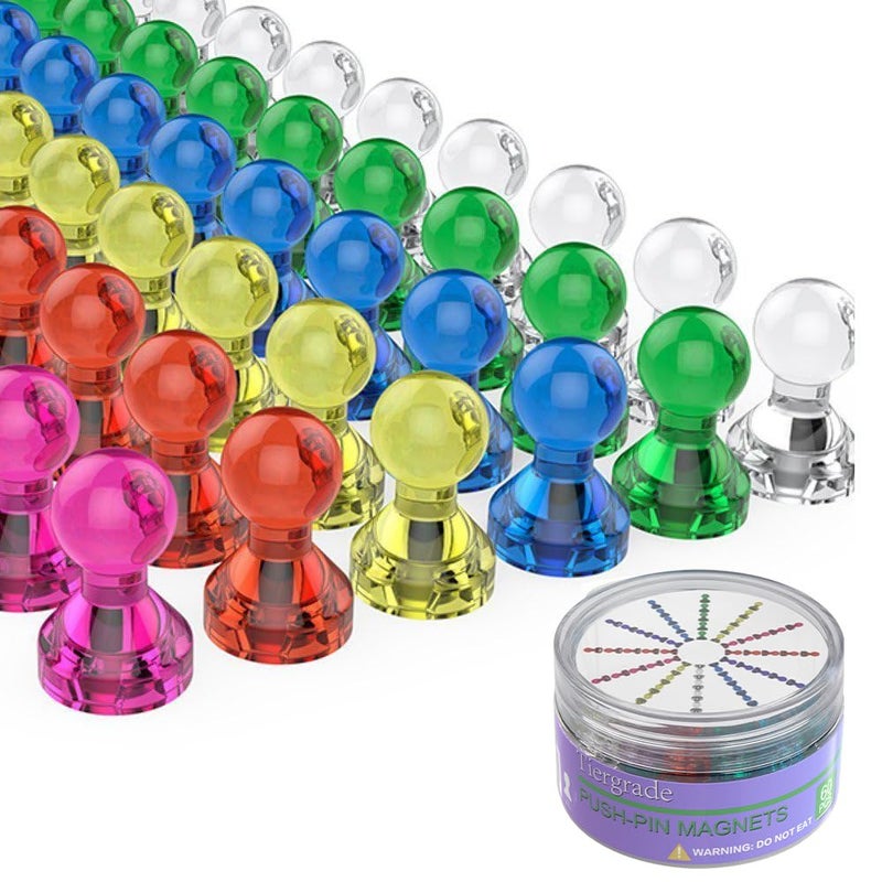 Tiergrade Push Pin Magnets, Fridge Magnets, Tiergrade 60 Pack 7 Assorted Color Strong Magnets, Use at Home School Classroom and Office Magnets, Magnets for Refrigerator Dry Erase Board and Whiteboard Magnets - Image 1
