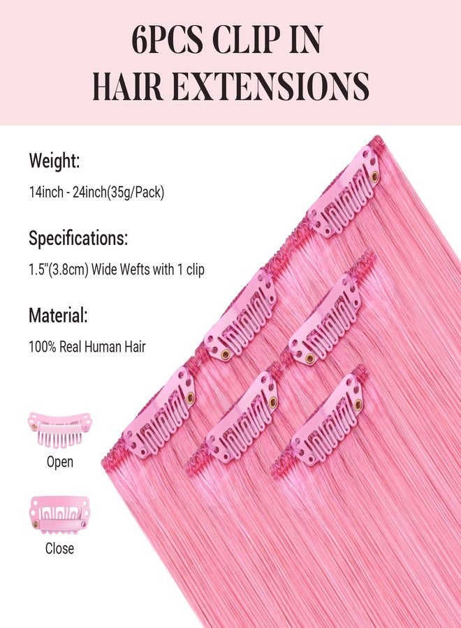 MAXITA PeachPink Clip in Hair Extensions Real Human Hair 18inch 35g 6Pcs Remy Human Hair Clip in Extensions for Kids Women Colorful Hair Pieces Pop-up Style Straight Extensiones - Image 2