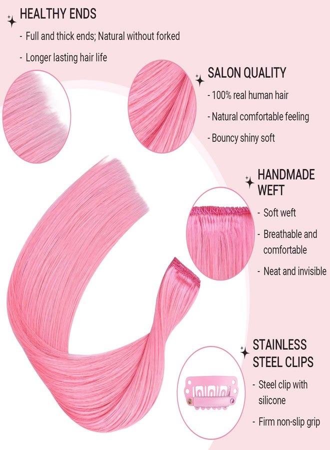 MAXITA PeachPink Clip in Hair Extensions Real Human Hair 18inch 35g 6Pcs Remy Human Hair Clip in Extensions for Kids Women Colorful Hair Pieces Pop-up Style Straight Extensiones - Image 4