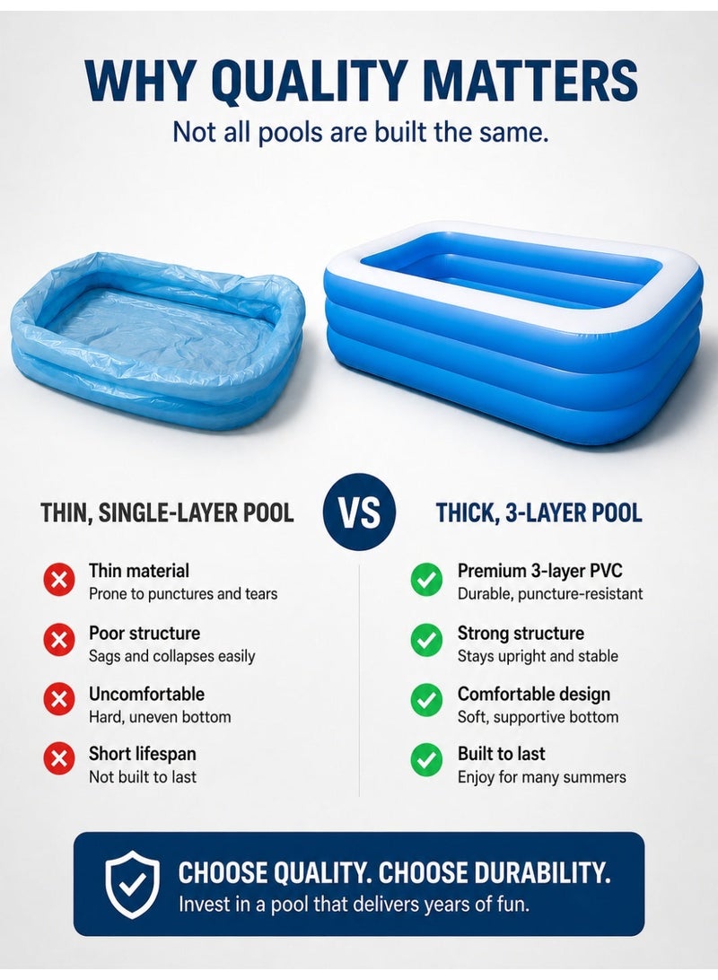 260cm Large Inflatable Swimming Pool with Pump, Thickened PVC Family Pool for Kids and Adults, Safe Non-Toxic, Easy to Set Up, Outdoor Backyard Summer Water Fun - Image 2